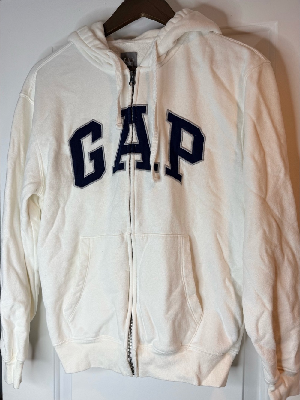 GAP Cream Full-Zip Hoodie with Gray Logo Tag